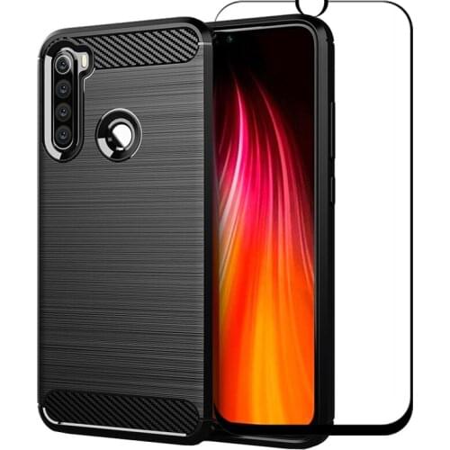 Shock Absorption Cover Soft TPU Anti Scratch Carbon Fiber Design Back Case with glass screen protector for XIAOMI REDMI NOTE 8