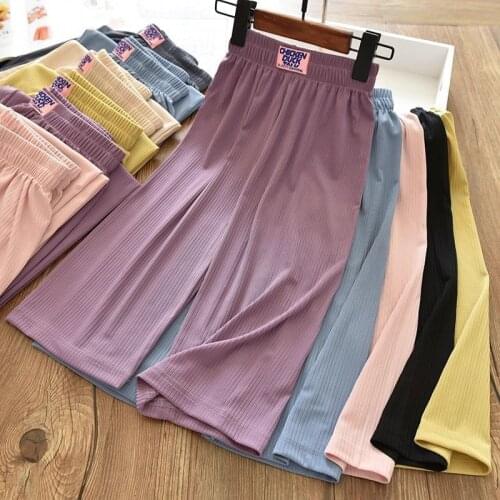 Girls casual summer ice silk thin wide leg pants spring summer new childrens loose fashion anti mosquito pants trousers P4 140