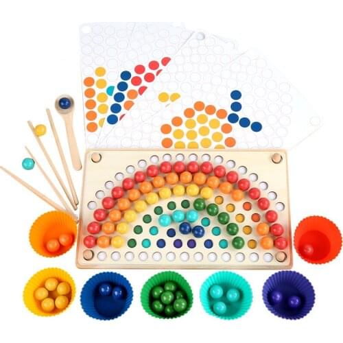 Kids Montessori Wooden Toys Hands Brain Training Clip Beads Rainbow Puzzle Board Math Game Baby Early Educational Gift