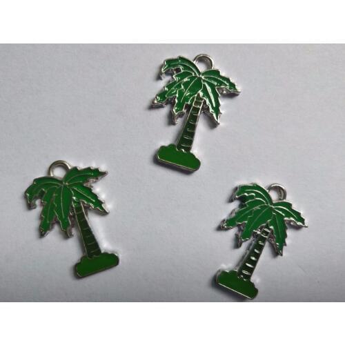 Enamel Green Coconut Tree Charms Pendant For Jewelry Making Vintage Silver Fashion Findings Handcraft Gift 10PCS 29x17mm