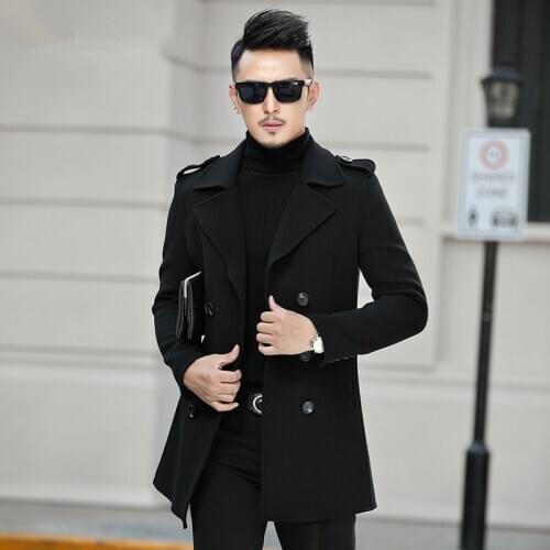 Wool Autumn Winter Jacket Men Double-side Woolen Coat Streetwear Windbreaker Long Jackets Abrigo Hombre BDF-00-7093 MY1900