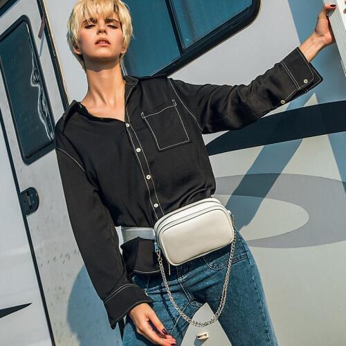 Fashion Leather Fanny Pack Waist Bag for Women Men Waterproof Waist Pack Chain Tassel Crossbody Chest Bag Leather Shoulder Bag