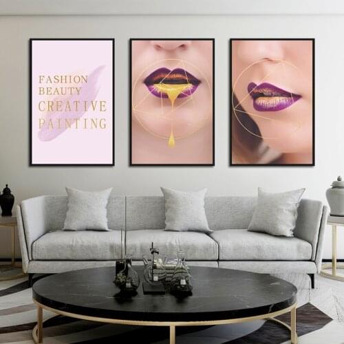 Nordic Style Fashion Beauty Golden Lipscreative Pictures Canvas Painting Posters And Prints Wall Photos For Home Decoration