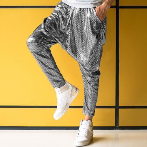 Stage personality men pants boys paillette loose harem pant men feet trousers singer dance rock fashion street star style