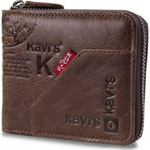Genuine Leather Men Wallet Short Coin Purse Zipper Poucht Vintage Card Holder Clamp For Money Brand Male Purse