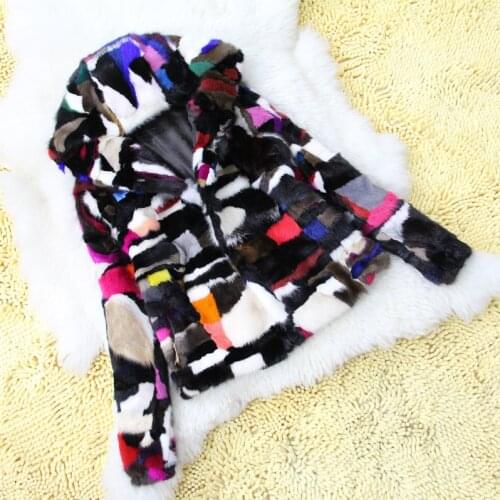New Real genuine natural mink fur coat with hood womens fashion multi-color jacket warm winter waistcoats custom any size