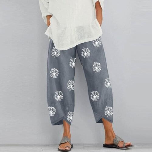 New Summer Women Casual Harem Pants Elastic Waist Wide Leg Pants Vintage Dandelion Print Trousers Female Loose Plus Size Pants