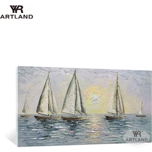 Новогодние украшения 2021 sailboat sunrise seascenery picture for wall decoration handmade canvas oil painting for living room