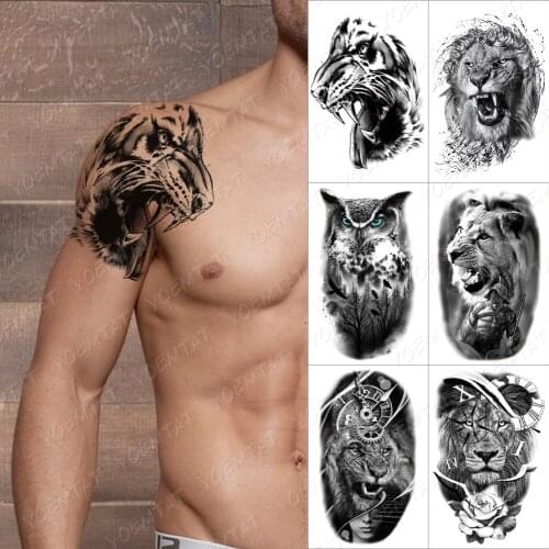 Roaring Tiger Temporary Tattoo Sticker For Men Women Wolf Lightning Lion Rose Waterproof Fake Tatoo Henna Wild Animal Body Art