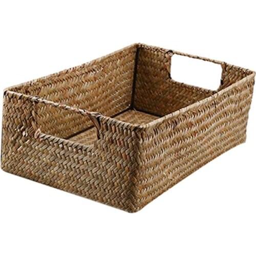 Hand-Woven Seaweed Storage Basket Household Rectangular Sundries Organizer Storage Box Basket Organizer For Home Clothes