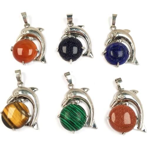 High Quality Natural Stones Pendant Cute Animal Dolphins Small beads Pendants for Jewelry Making DIY Reiki Necklaces Accessories