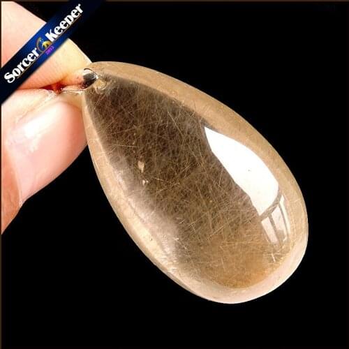 Rare Natural Quartz Gold Rutilated Garden Quartz Crystal Love Necklace Pendant natural minerals Fish Tank Beads PS394