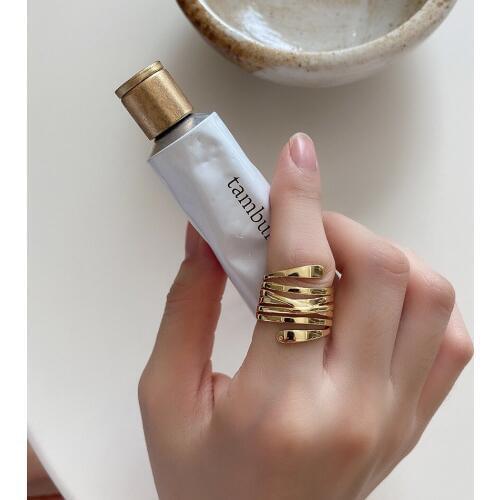 Authentic 925 sterling silver White/ Gold Hollow Criss Cross Multi-Rows layered Geometric twine Long Ring adjust TLJ1234