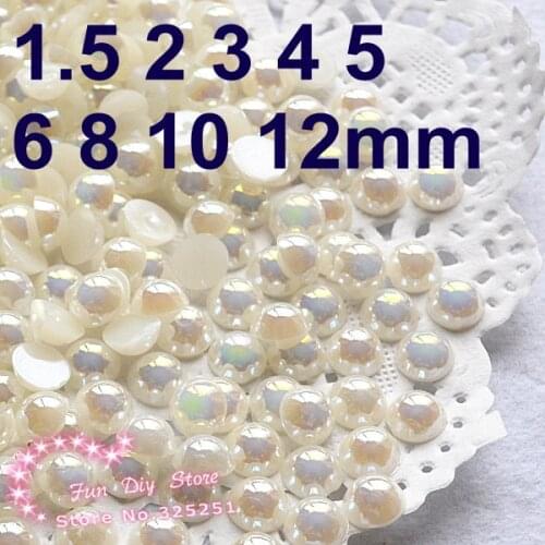 Resin AB beige flatback round pearl 1.5-12mm 10000-200pcs/lot flat back half pearl