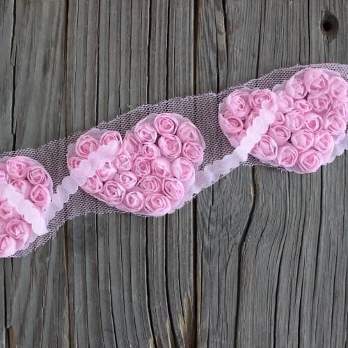 Rosette heart flower trim shabby flower trim chiffon heart flower hair accessories 1yards