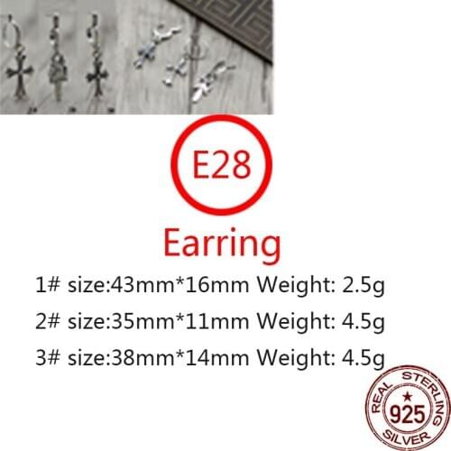 E28 S925 sterling silver earrings personality retro punk hip-hop style eternal cross flower letter shape jewelry birthday gift