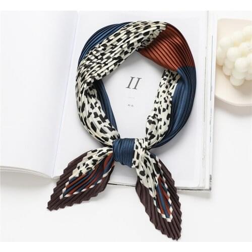 Scrunchie Crinkle Square Scarf For Women Satin Silk Shawl Print Headband Neckerchief Female Hair Wraps Foulard Hijab Bandana