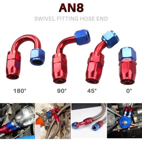 AN-8 8AN AN8 Swivel Fitting Seal Oil Fuel Hose End 0 45 90 180 Degree Reusable Adapter Car Engine Accessories Red Blue