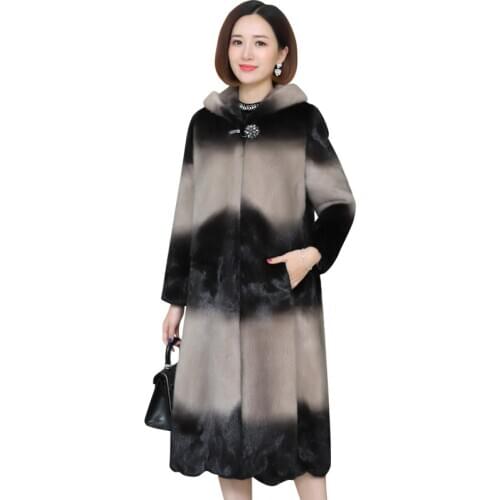 New Winter warm Whole Mink Coat Womens Fashion Slim Medium Long Knee Slim Plus Size Hooded Pike Coats Fur Mink Fur Mink overcoat