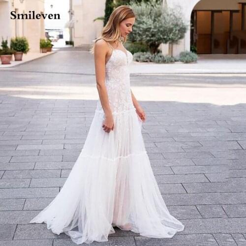 Smileven Sexy Lace Mermaid Wedding Dress Spaghetti Straps Appliqued Lace Bridal Gowns Floor Length vestido de noiva 2021
