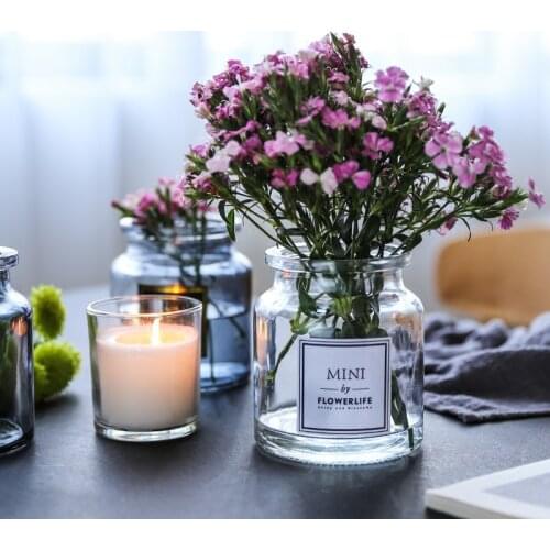 Nordic Ins Glass Vase With Sticker Dried Flower Glass Crafts For Living Room Home Decoration Desktop Transparent Flower Vases