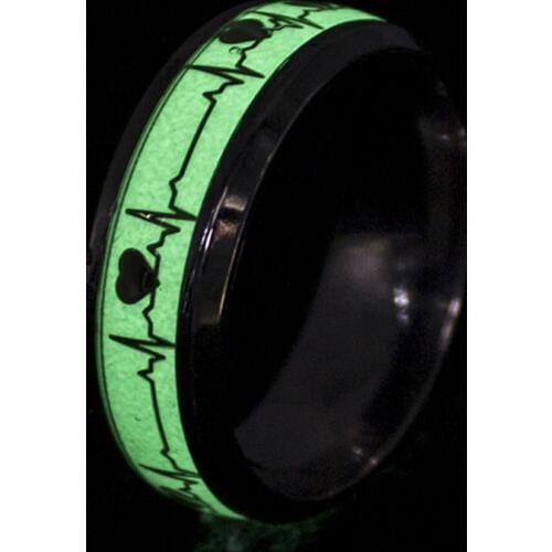 Retro Men Women Luminous Heart Ring for Women Stainless Steel Ring Jewelry Glow In The Dark Wave Love Ring Wedding Jewelry