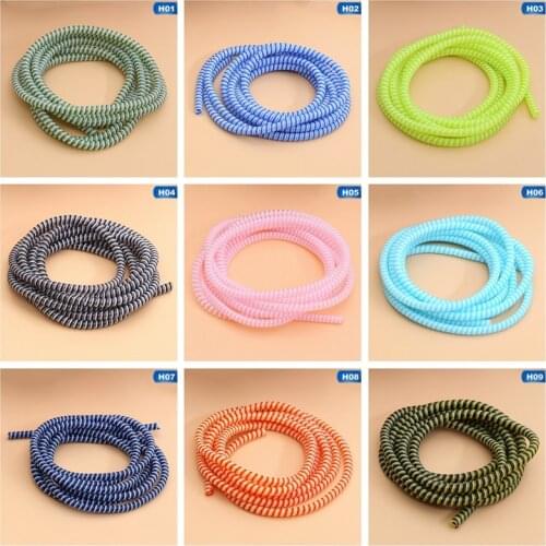 2pcs 1.4m USB Charging Data Line Cable Protector Anti-break Spiral Wire Cord Protection Wrap Cable Winder Organizer For Phone