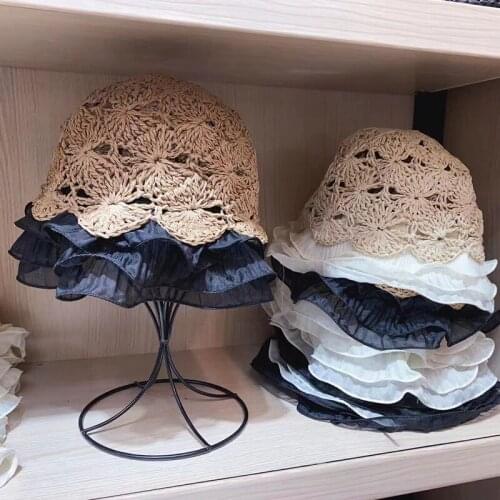 VRIGINER 2021 New harajuku Spring And Summer Papyrus Chiffon Pleated Lace Sun Hat Style Casual Hat