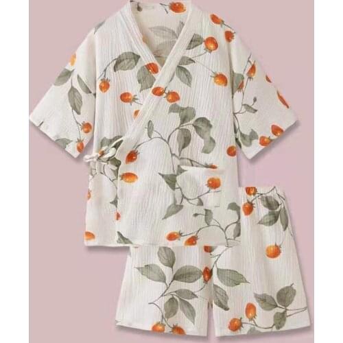 Japanese Kimono Comfortable Pajamas Cotton Style of Painting Drawstring Sweet Lace Short Leisure Wear Fashion High-Quality
