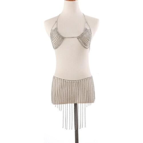 Lady Fashion Simple Sexy Body Crystal Sets Chain Ethnic Tassel Chain Female Tank Tops Rhinestone Party Club For Women Jewelry
