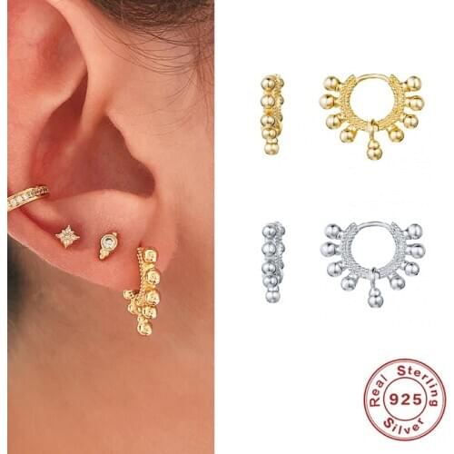 AIDE Simple Creative Beads Earrings Hoops 925 Sterling Silver Earrings For Women Silver Jewelry Earring Aretes De Mujer