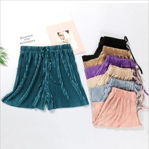 Women Summer Folded Shorts Chiffon and Flax Trousers High Waist Ladys Loose and Comfortable Hot Shorts Girls' Casual Garments