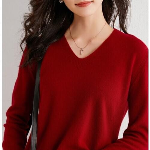2020 Autumn Winter Women Sweater V-Neck Solid Color Loose Cashmere Knitted Pullovers Ladies Long Sleeve Casual Warm Basic Jumper