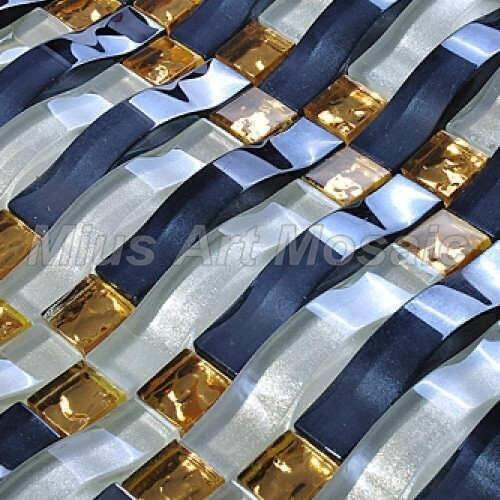 Gold ,blue and white color mix woven crystal glass mosaic tiles shower room MH017