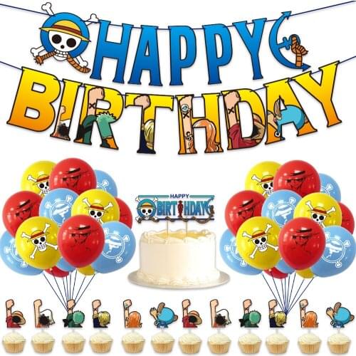 1 Set Anime ONE PIECE Balloons ONE PIECE Luffy Balloon Banner Cake Toppers Boys Birthday Party Decorations Supplie