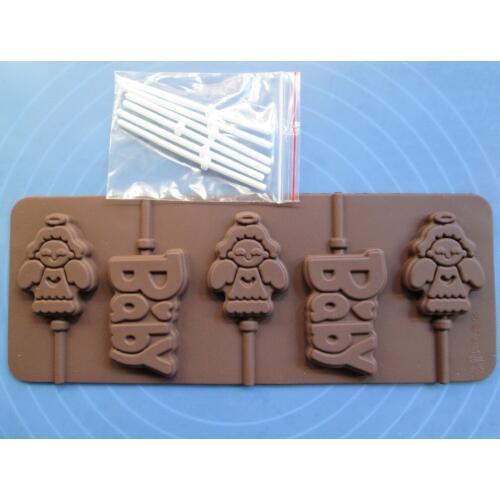 1pcs 5-Smiling Baby Lollipop 100% Food Grade Silicone Chocolate/Jelly/Pudding/Ice/Candy DIY Mold