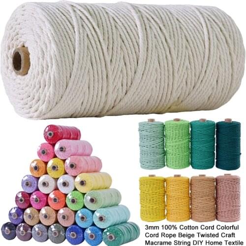 100M/Roll 100% Macrame Cotton Cord 3mm Colorful Twine String Cord Natural Cotton Rope DIY Crafts Knitting Cord Home Textile