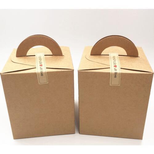 12pcs/Lot Brown Kraft Paper Carrying Case Boxes For Sweet Apple Packaging Container Paper Boxes With Handmade With Love Stickers