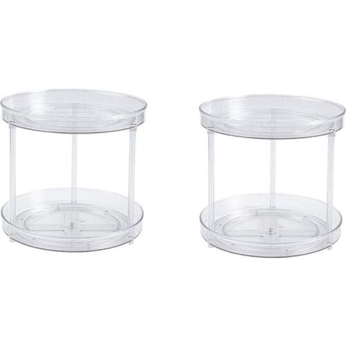 2 Tier Lazy Susan Clear Spinning Organization & Storage Container Bin Round Turntable Condiment Spice Rack