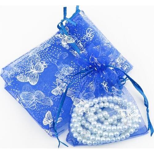 200pcs 7x9cm Royal Blue Butterlfy Jewelry Bags Packing Drawable Organza Bags Wedding Gift Bags Sachet Organza Christmas Gift Bag