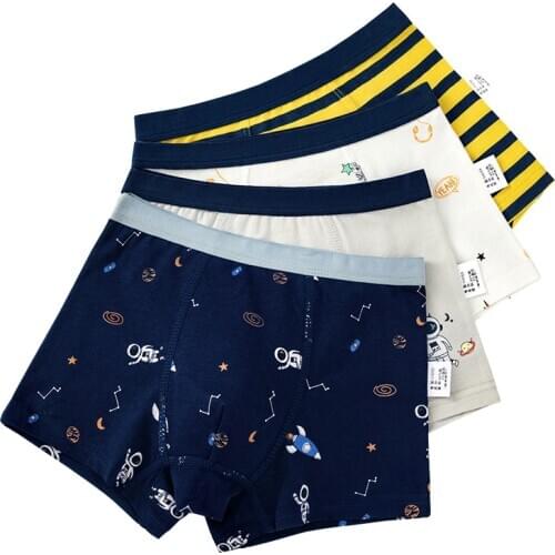 4 Pcs Boys Boxer Underwear Striped Navy Blue 100% Cotton Kids Shorts Bottoms Clothes For 3 4 6 8 10 12 14 Years Old ZL8912