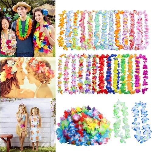 50pcs/100pcs Hawaiian Necklace Tropical Hawaii Cloth Flower Wreath Party Decor Free Wreaths & Garlands Artificial Decorations F