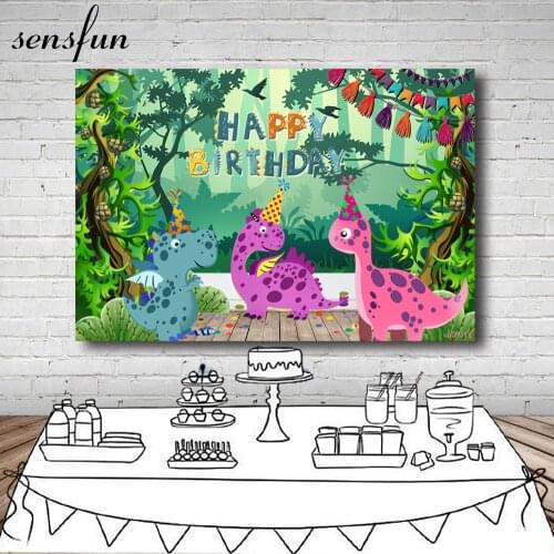 Sensfun Jurassic Dinosaur Party Photography Backgrounds Green Forest Wood Cartoon Boys Birthday Party Backdrops
