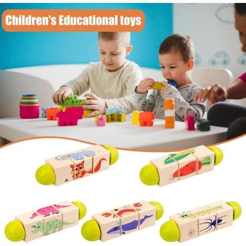 Wooden Puzzles Block Animal Wood Rotatable Puzzle Block Early Education Toy Gift for Preschool Boys Girls Baby