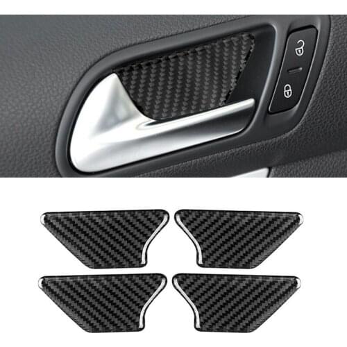 For VW Golf 6 MK6 2010 2011 2012 2013 4pcs Car Carbon Fiber Interior Door Handle Bowl Cover Trim
