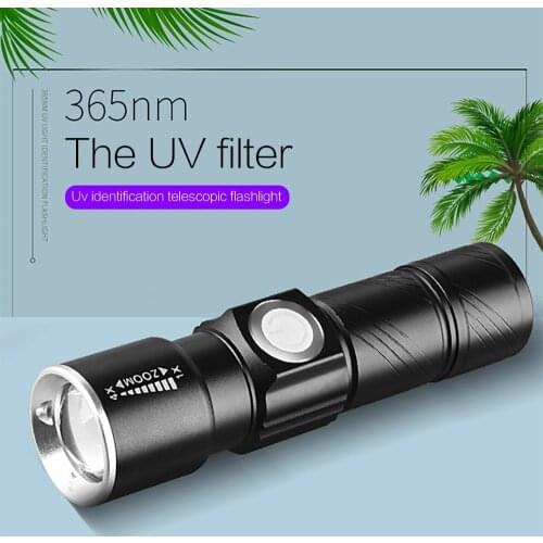 Usb rechargeable 365nm Led UV Flashlight Torch Light Ultra Violet lamp Blacklight UV Fluorescent Lamp For Money Cash detection