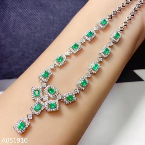 KJJEAXCMY boutique jewelry 925 sterling silver inlaid Natural emerald pendant Female supports detection classic