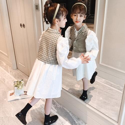 Teen Girls Clothing Set New Fashion Plaid Blazer Vest And Shirt Dresses White Two Pieces Formal Casual Suit For Teenager Outfits