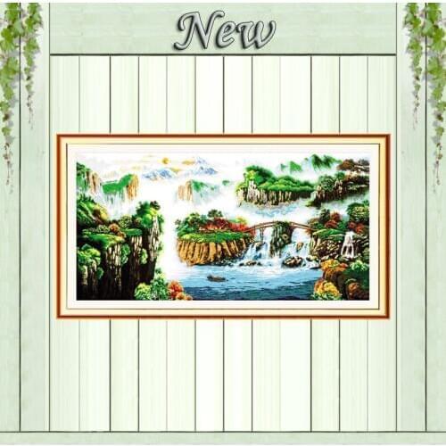 Beautiful scenery mountain river painting counted print on canvas DMC14CT11CT chinese Cross Stitch Needlework Set Embroider kits