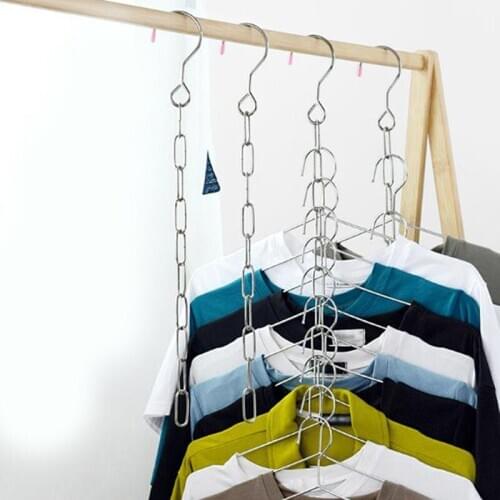 Stainless Steel Clothes Market Shop Display Hanging Chain Hooks With Ring Hanger Wardrobe Storage Hook